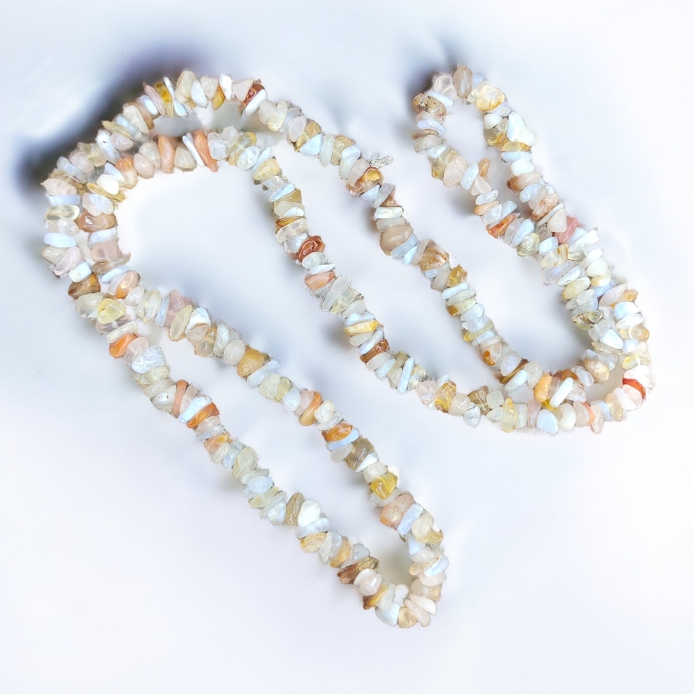 Long pink flower agate healing necklace